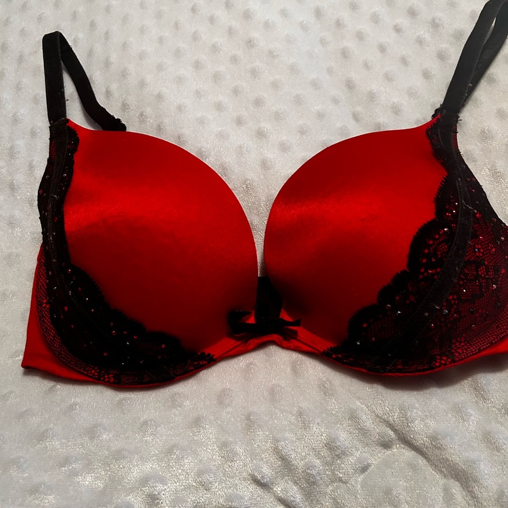 Victoria's Secret Red Satin Bra with Black Lace